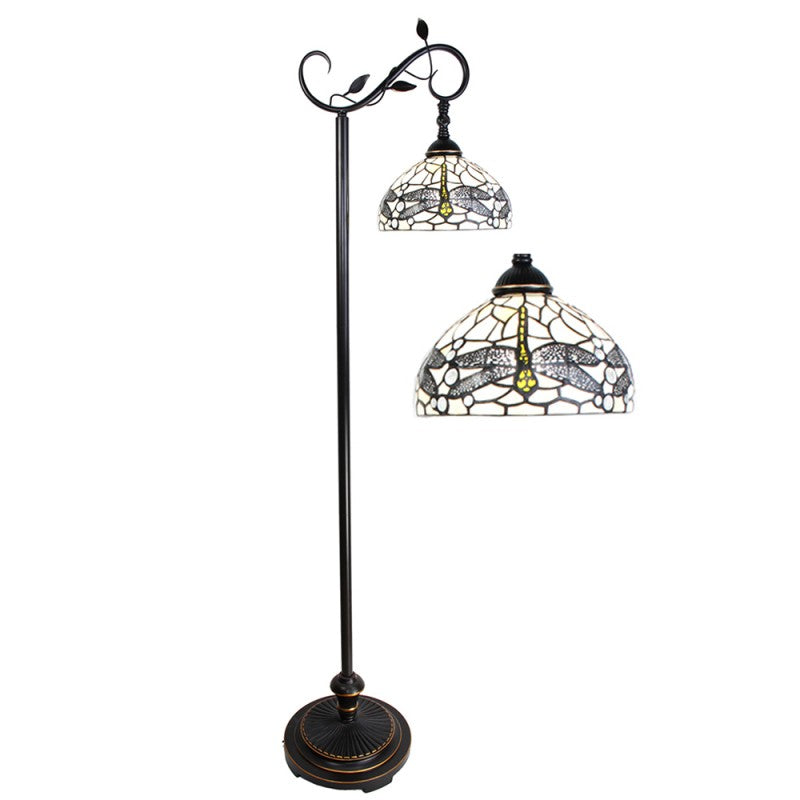 Tiffany Vloerlamp  152 cm Bruin Wit Glas Staande Lamp