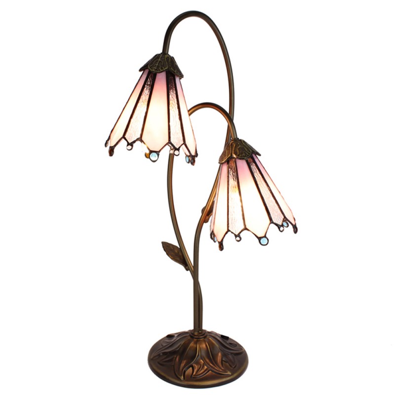Tiffany Tafellamp  61 cm Bruin Roze Glas Tiffany Bureaulamp