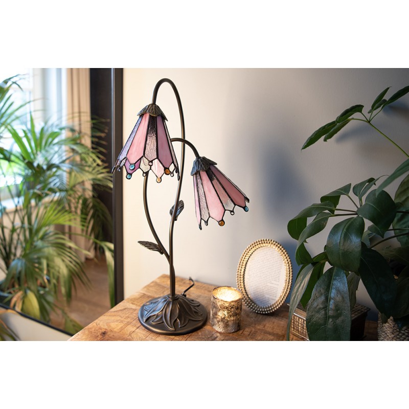 Tiffany Tafellamp  61 cm Bruin Roze Glas Tiffany Bureaulamp