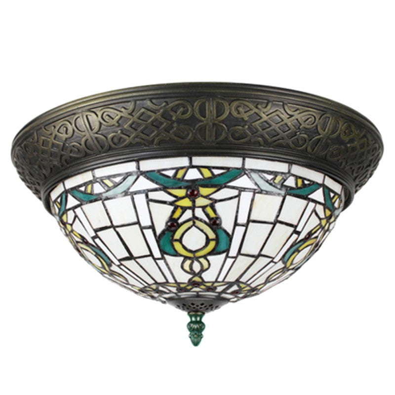 Plafondlamp Tiffany  Ø 38 cm Beige Groen Kunststof Glas Rond Plafonniere