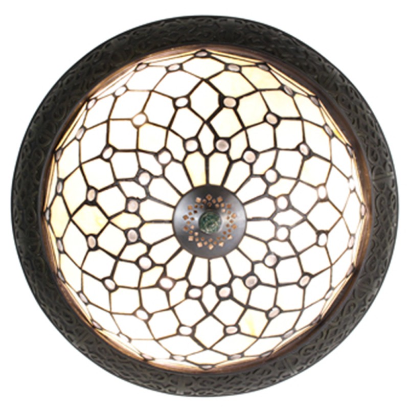 Plafondlamp Tiffany  Ø 38 cm Wit Bruin Kunststof Glas Rond Plafonniere