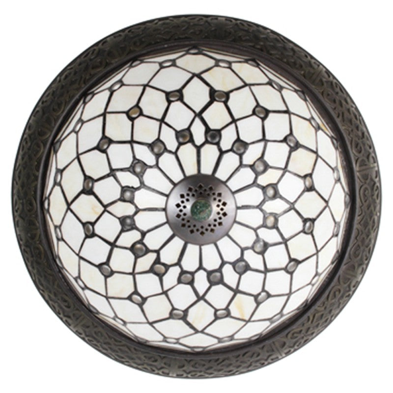 Plafondlamp Tiffany  Ø 38 cm Wit Bruin Kunststof Glas Rond Plafonniere