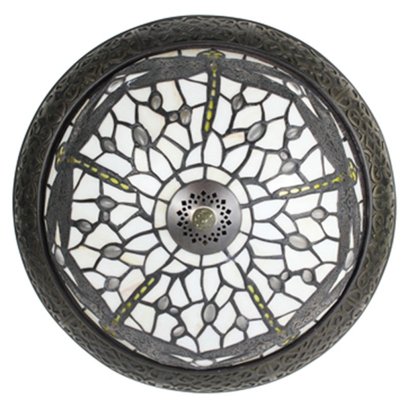 Plafondlamp Tiffany  Ø 38 cm Wit Bruin Kunststof Glas Rond Plafonniere