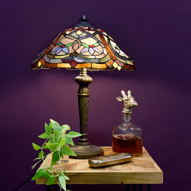 Tiffany Tafellamp  Ø 40x54 cm  Bruin Rood Glas Tiffany Bureaulamp