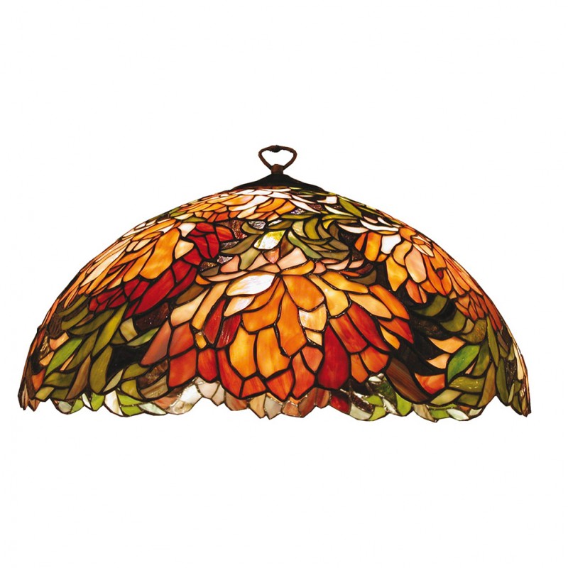 Lampenkap Tiffany  Ø 50x24 cm Rood Groen Glas Bloemen Halfrond Glazen Lampenkap