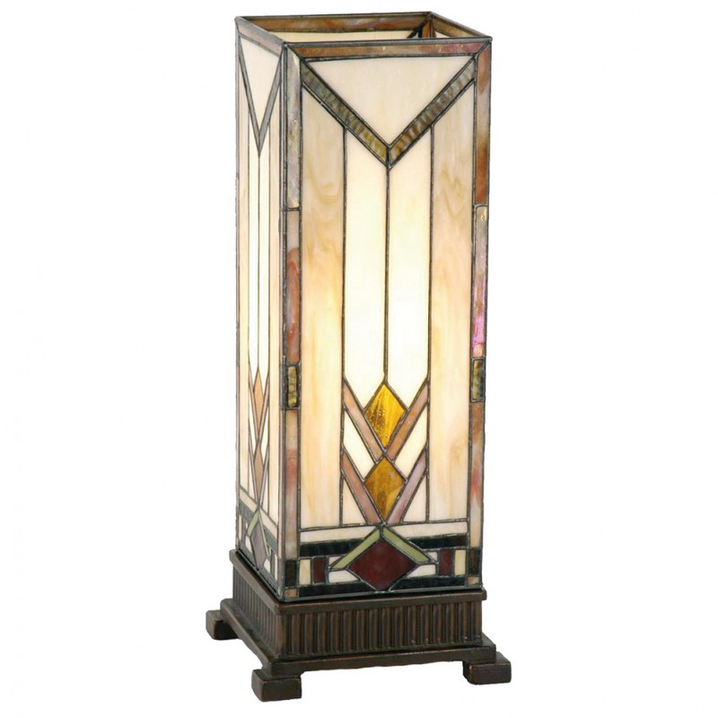 Tiffany Tafellamp  18x18x45 cm  Beige Geel Glas Rechthoek Tiffany Bureaulamp