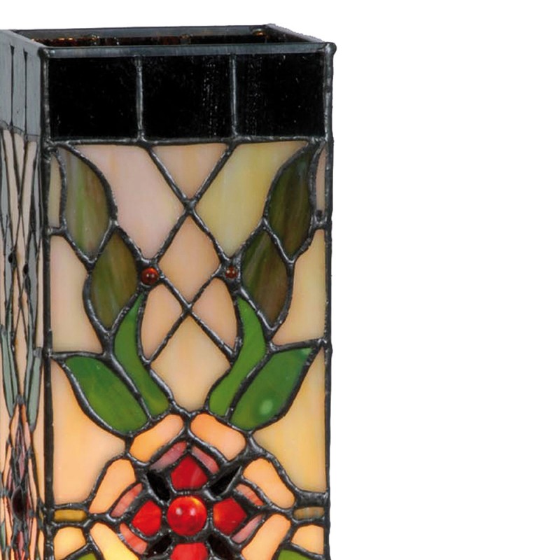 Tiffany Tafellamp  12x12x35 cm  Beige Groen Glas Roos Rechthoek Tiffany Bureaulamp
