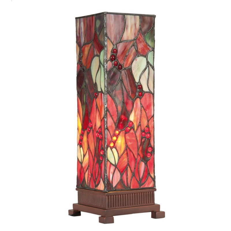 Tiffany Tafellamp  12x12x35 cm  Rood Groen Glas Rechthoek Tiffany Bureaulamp