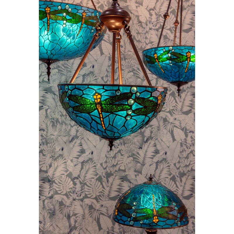 Hanglamp Tiffany  Ø 31x155 cm  Blauw Groen Metaal Glas Libelle Hanglamp Eettafel