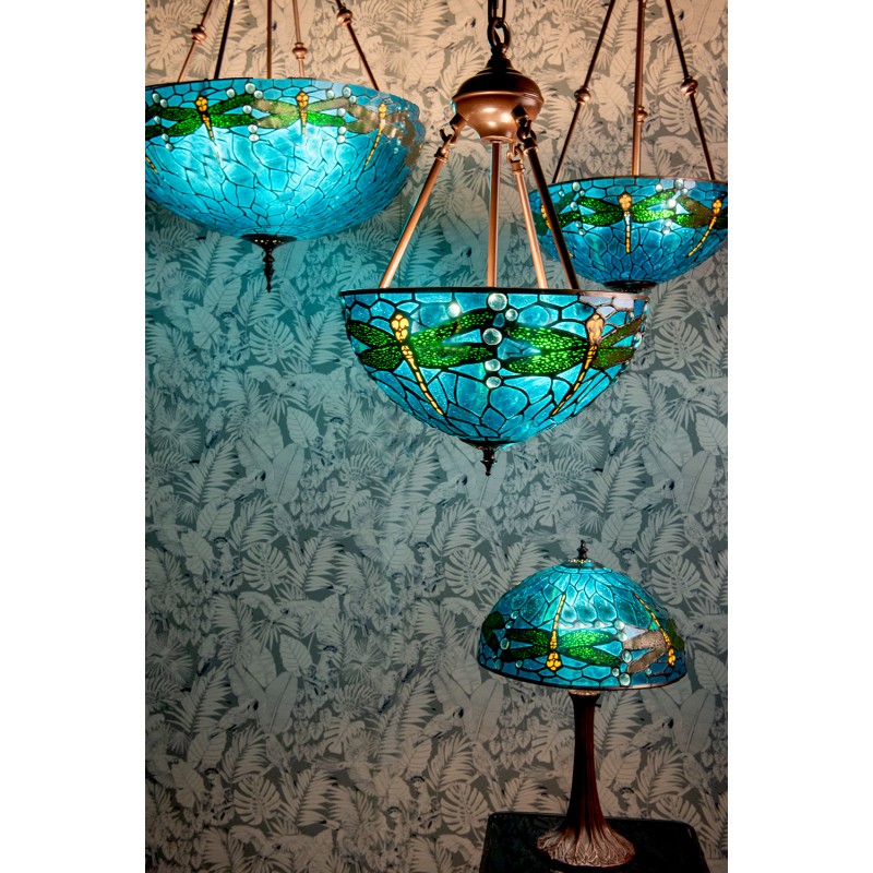 Hanglamp Tiffany  Ø 31x155 cm  Blauw Groen Metaal Glas Libelle Hanglamp Eettafel