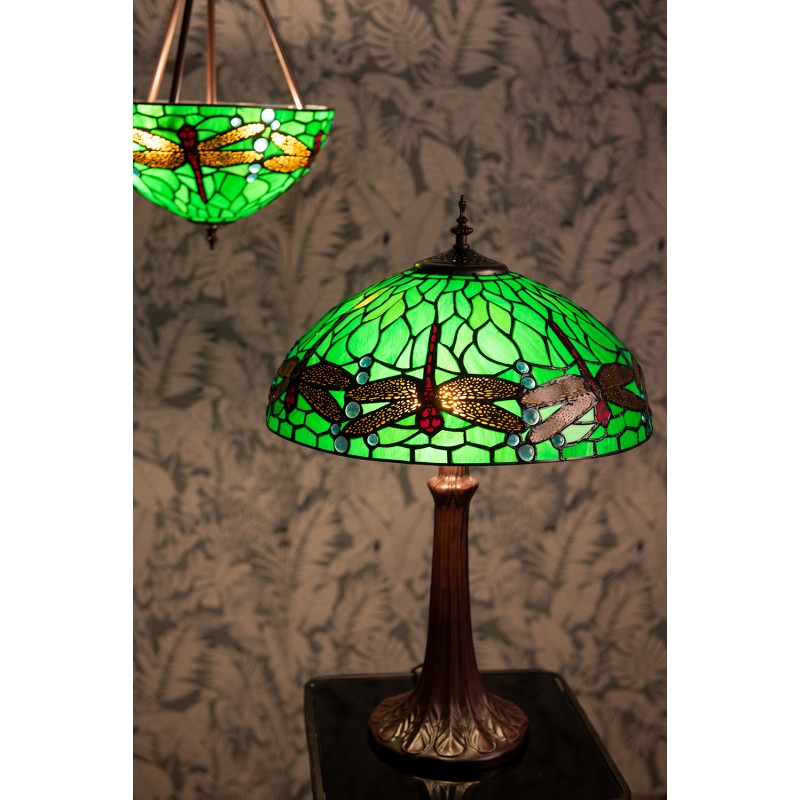 Hanglamp Tiffany  Ø 31x155 cm  Groen Metaal Glas Libelle Hanglamp Eettafel