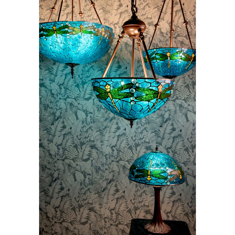 Hanglamp Tiffany  Ø 61x190 cm  Blauw Groen Metaal Glas Libelle Hanglamp Eettafel