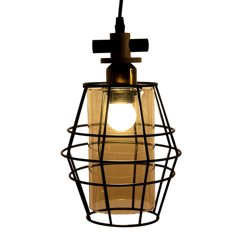 Hanglamp  18x18x31 cm  Zwart Metaal Glas Hanglamp Eettafel