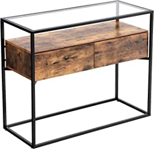 InduSign console tafel in industrieel ontwerp  stabiele console glastafel met 2 laden  dressoir