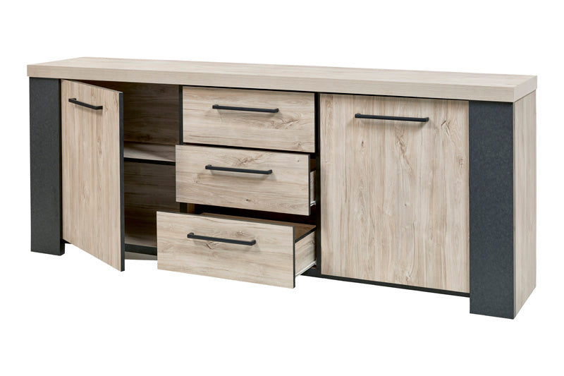 Dressoir | Meubelserie Odin | Antraciet, naturel | 230 x 45 x 88 (h) cm