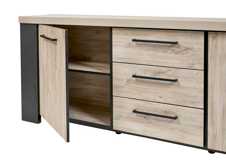 Dressoir | Meubelserie Odin | Antraciet, naturel | 230 x 45 x 88 (h) cm