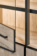 Vitrinekast met LED verlichting | Meubelserie Odin | Antraciet, naturel | 140 x 45 x 188 (h) cm