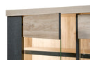Vitrinekast met LED verlichting | Meubelserie Odin | Antraciet, naturel | 140 x 45 x 188 (h) cm