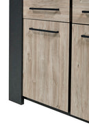 Vitrinekast met LED verlichting | Meubelserie Odin | Antraciet, naturel | 140 x 45 x 188 (h) cm