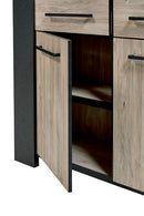 Vitrinekast met LED verlichting | Meubelserie Odin | Antraciet, naturel | 140 x 45 x 188 (h) cm