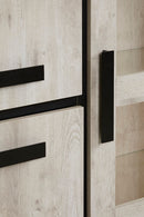 Vitrinekast | Meubelserie Bergen | lichtgrijs, naturel, zwart | 126 x 43 x 170 (h) cm