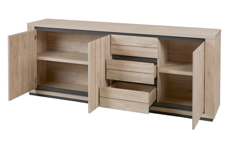 Dressoir | Meubelserie Leafs | bruin, zwart, naturel | 230 x 45 x 90 (h) cm