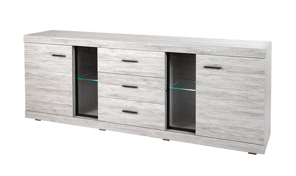 Dressoir | Meubelserie Thoma | lichtgrijs, zwart, naturel | 243 x 48 x 91 (h) cm