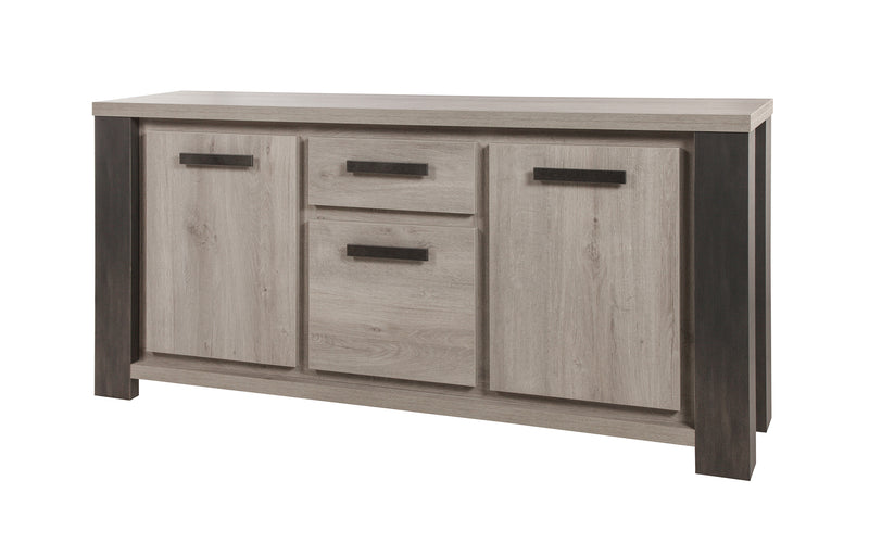 Dressoir | Meubelserie Annatheo | naturel, grijs, zwart | 195 x 48 x 90 (h) cm