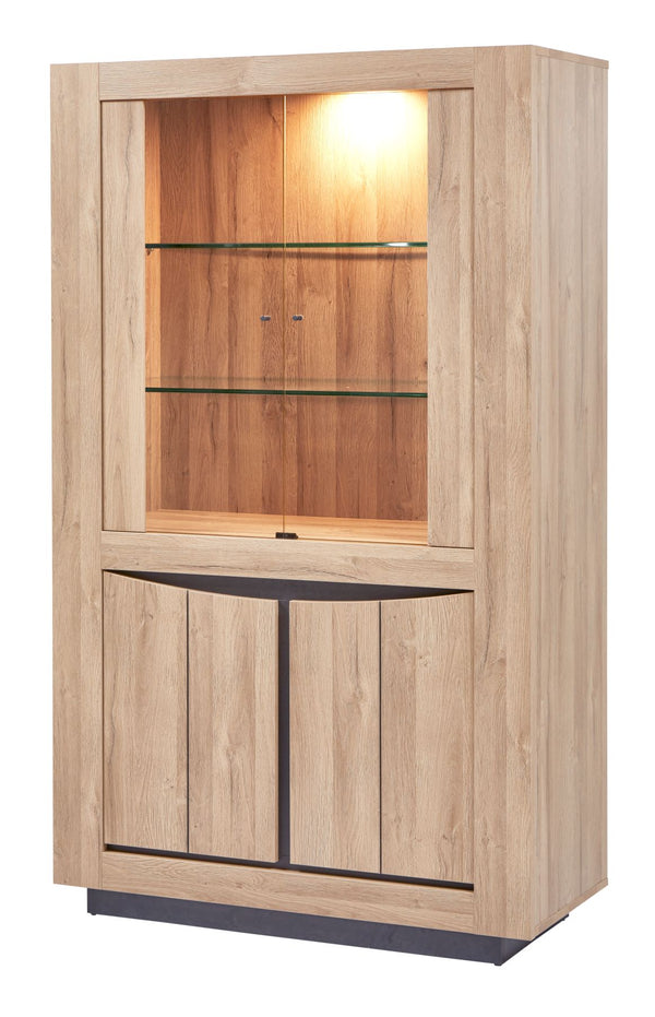 Vitrine | Meubelserie Fuga | Naturel, grijs, bruin | 108 x 48 x 180 (h) cm