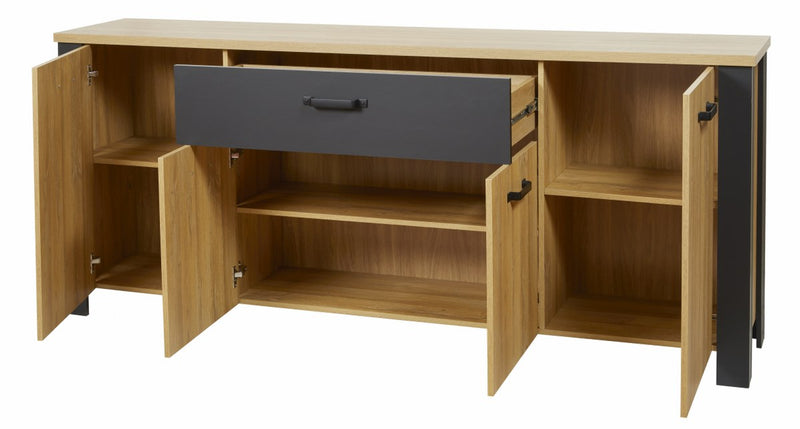 Dressoir | Meubelserie Highlight | bruin, naturel, zwart | 210 x 42 x 89 (h) cm