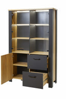 Vitrine | Meubelserie Highlight | bruin, naturel, zwart | 115 x 42 x 180 (h) cm