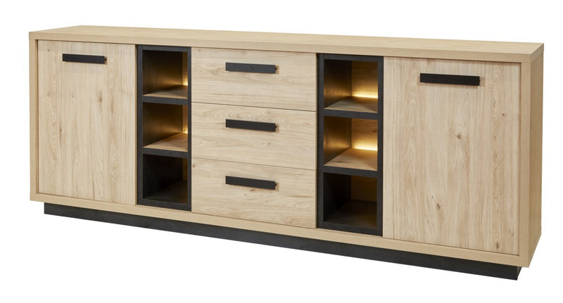 Dressoir | Meubelserie Tilly | bruin, naturel, zwart | 240 x 48 x 93 (h) cm