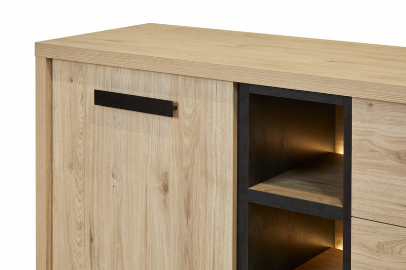 Dressoir | Meubelserie Tilly | bruin, naturel, zwart | 240 x 48 x 93 (h) cm