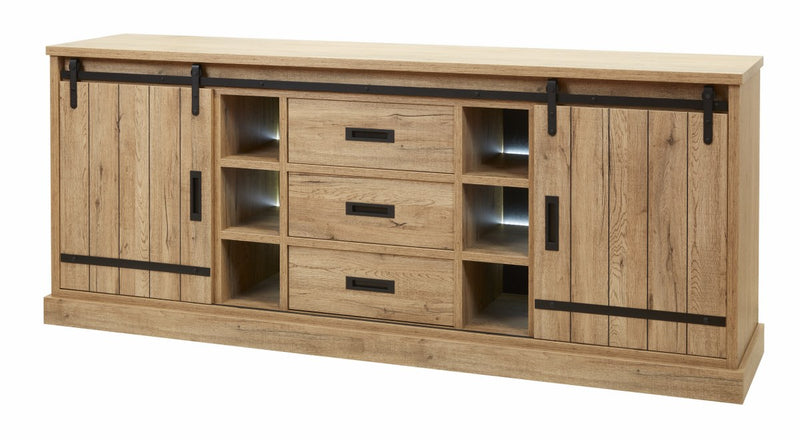 Dressoir | Meubelserie Albert | bruin, naturel, zwart | 225 x 50 x 92 (h) cm