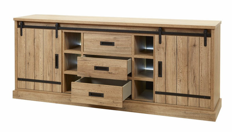 Dressoir | Meubelserie Albert | bruin, naturel, zwart | 225 x 50 x 92 (h) cm