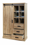 Wandkast / Vitrinekast | Meubelserie Albert | bruin, naturel, zwart | 121 x 50 x 182 (h) cm