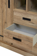 Wandkast / Vitrinekast | Meubelserie Albert | bruin, naturel, zwart | 121 x 50 x 182 (h) cm