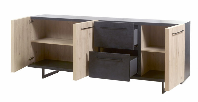 Dressoir | Meubelserie Dylan | naturel, zwart | 230 x 48 x 90 (h) cm