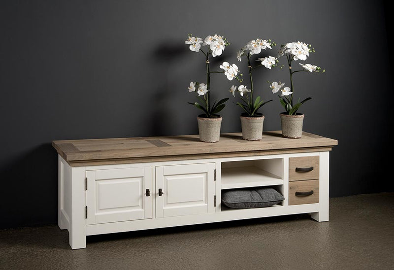 Parma TV meubel met 2 lades en 2 deurtjes  | Eiken- en grenenhout  | Wit