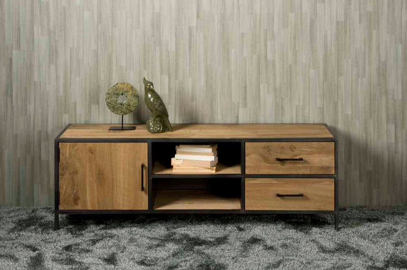 Luna TV meubel met 2 lades en 1 deurtje  | Gefineerd eikenhout  | Bruin