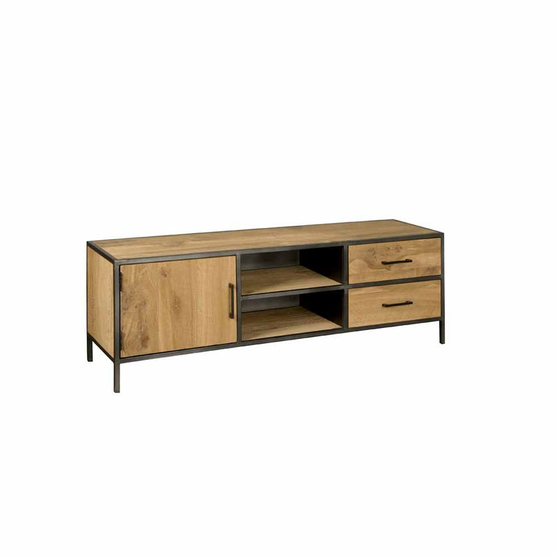 Luna TV meubel met 2 lades en 1 deurtje  | Gefineerd eikenhout  | Bruin