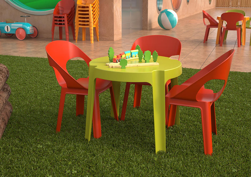 GARBAR RITA Kinderstoel-Tafel Binnen, Buiten Set 4+1 Hemelsblauw/Roze/Rood/Oranje/Limoengroen