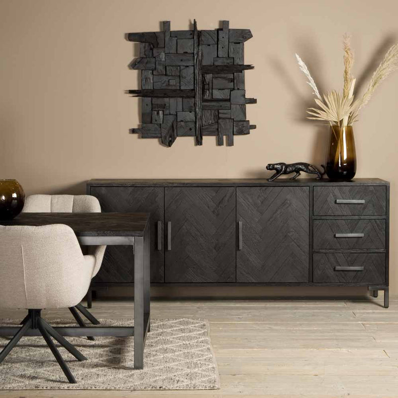 Ziano TV meubel met 4 lades  | Gerecycled hout  | Zwart
