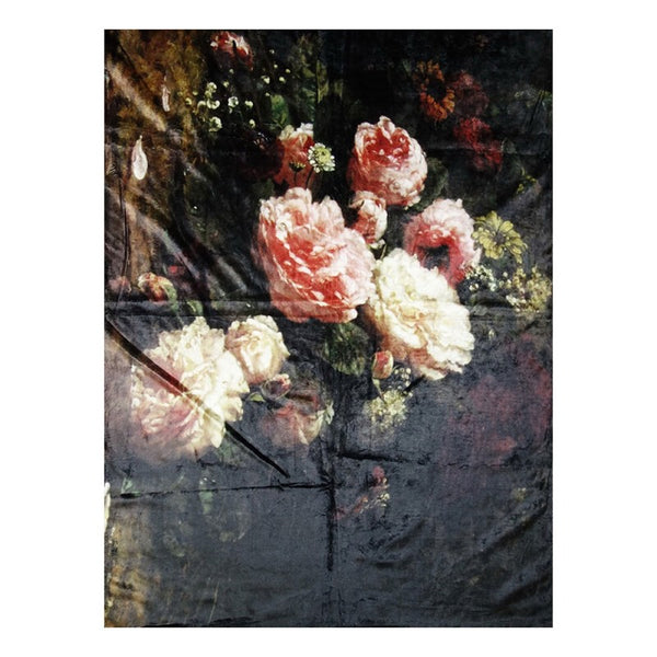 Plaid  130x170 cm Zwart Roze Polyester Bloemen Rechthoek Deken