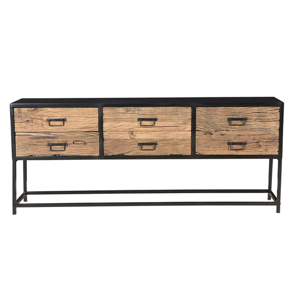 Dressoir RAW | Zwart, Naturel | Gerecycled spoorbielzenhout | 200 x 35 x 83 (h) cm