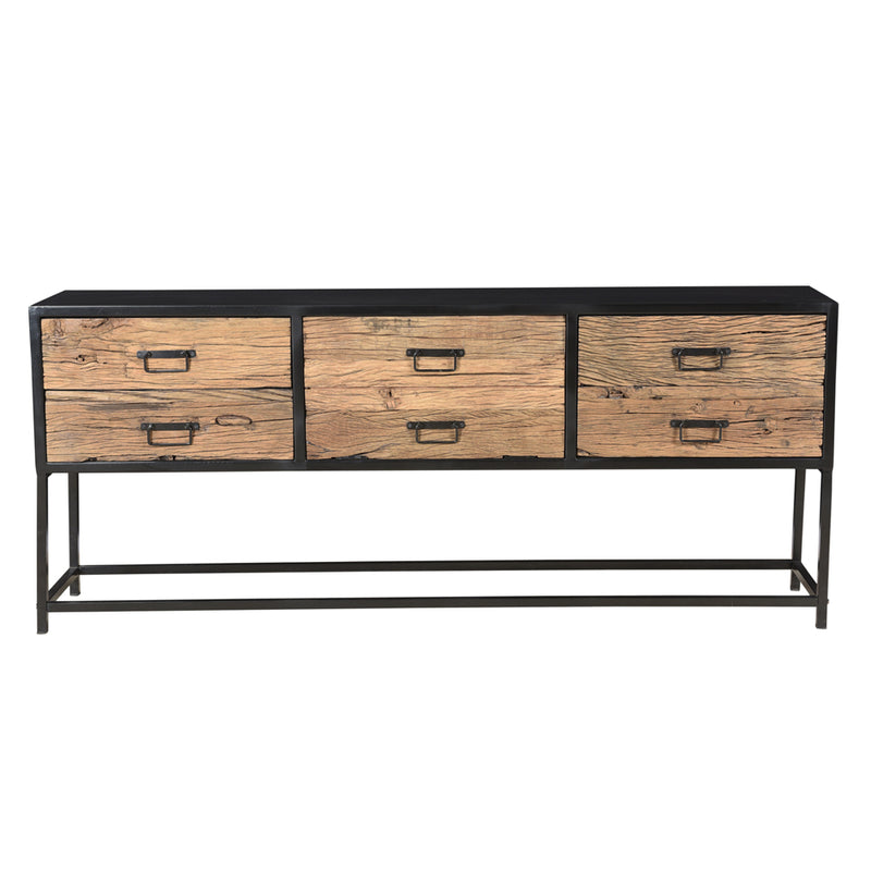Dressoir RAW | Zwart, Naturel | Gerecycled spoorbielzenhout | 200 x 35 x 83 (h) cm
