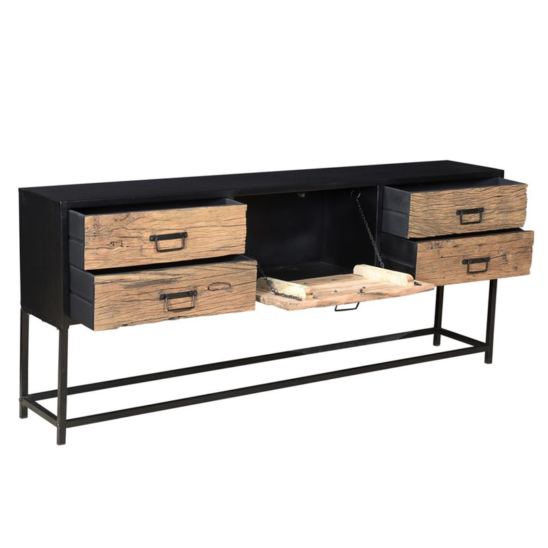 Dressoir RAW | Zwart, Naturel | Gerecycled spoorbielzenhout | 200 x 35 x 83 (h) cm